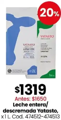 Coto Yatasto leche entera/ descremada oferta
