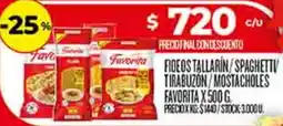 Supermercados DIA Favorita fideos tallarin/spaghetti/ tirabuzon/mostacholes oferta