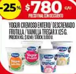 Supermercados DIA Tregar yogur cremoso entero/descremado frutilla/vainilla oferta