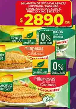 Supermercados DIA Milanesa de soja calabaza/ espinaca/caseras granja del sol oferta