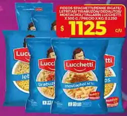 Supermercados DIA Lucchetti fideos spaghetti/penne rigate/ letritas/tirabuzón/dedalitos/ mostachol/tallarin oferta