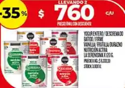 Supermercados DIA La serenisiva yogur entero/descremado batido/firme vainilla/frutilla/durazno nutricion activa oferta