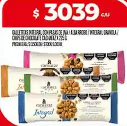Supermercados DIA Cachafaz galleritas integral con pasas de uva/algarrobo/integral granola/ chips de chocolate oferta