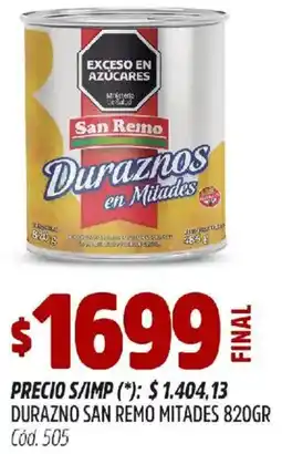 Supermercados Yaguar San remo durazno mitades oferta