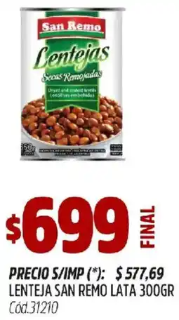 Supermercados Yaguar San remo lenteja lata oferta