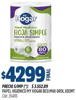 Supermercados Yaguar My hogar papel higienico bco.max oferta