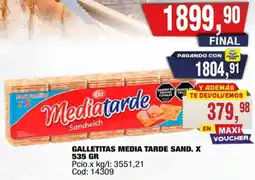 Maxiconsumo Media tarde sand. galletitas oferta