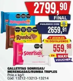 Maxiconsumo Sonrisas/ merengadas/rumba triples galletitas oferta