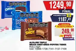 Maxiconsumo Milka-shot-oreo-pepitos alfajor triple todos oferta