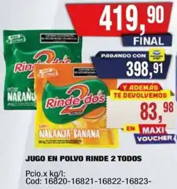 Maxiconsumo Rinde 2 jugo en polvo todos oferta