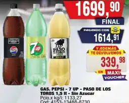 Maxiconsumo Gas. pepsi - 7 up - paso de los toros oferta