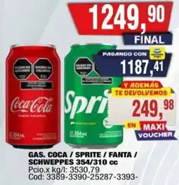 Maxiconsumo Gas. coca / sprite / fanta / schweppes oferta