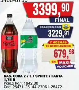 Maxiconsumo Coca z/l/sprite / fanta gas. oferta