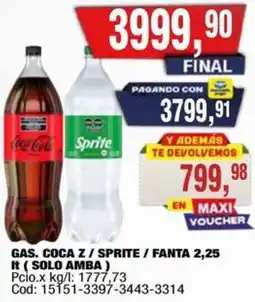 Maxiconsumo Coca z / sprite / fanta gas. oferta