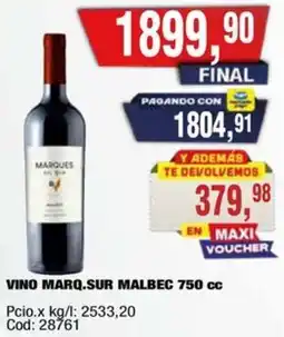 Maxiconsumo Marq.sur vino malbec oferta