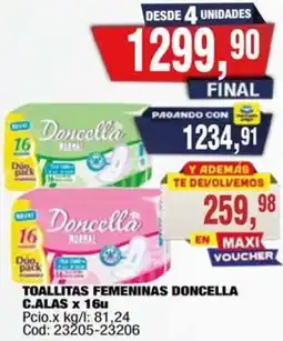 Maxiconsumo Doncella toallitas femeninas c.alas oferta