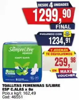 Maxiconsumo S/libre esp toallitas femeninas c.alas oferta