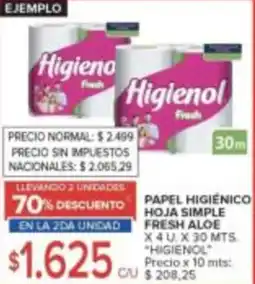 Carrefour Higienol papel higiénico hoja simple fresh aloe oferta