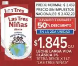Carrefour Las tres niñas leche larga vida clasica tetra brick oferta