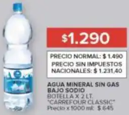Carrefour Carrefour classic agua mineral sin gas bajo sodio botella oferta