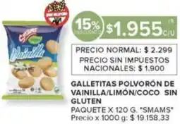 Carrefour Smams galletitas polvorón de vainilla/limón/coco sin gluten paquete oferta