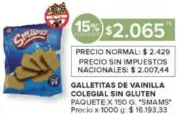 Carrefour Smams galletitas de vainilla colegial sin gluten paquete oferta