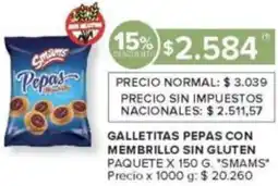 Carrefour Smams galletitas pepas con membrillo sin gluten paquete oferta