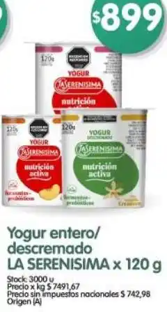 Supermercados Buenos Días La serenisima yogur entero/ descremado oferta