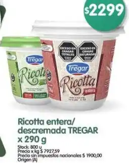 Supermercados Buenos Días Tregar ricotta entera/ descremada oferta