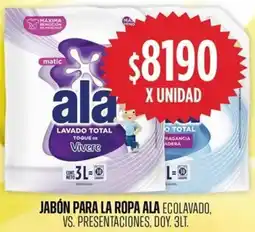 Supermercados Vea Ala jabón para la ropa ecolavado, vs. presentaciones, doy. oferta