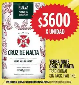 Supermercados Vea Yerba mate cruz de malta tradicional sin tacc, paq. oferta
