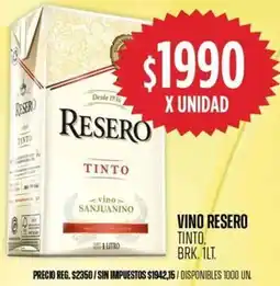 Supermercados Vea Resero vino tinto, brk. oferta