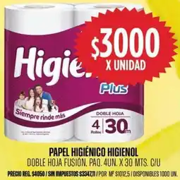 Supermercados Vea Higienol papel higiénico doble hoja fusión, paq. oferta