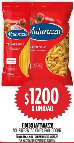 Supermercados Vea Matarazzo fideos vs. presentaciones, paq. oferta