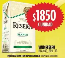 Supermercados Vea Resero vino blanco, brk. oferta