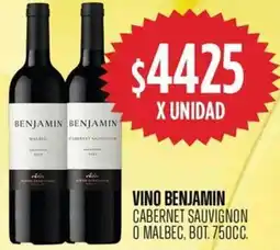 Supermercados Vea Benjamin vino cabernet sauvignon o malbec, bot. oferta