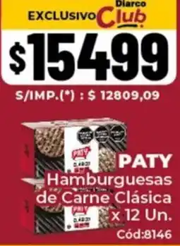 Diarco Paty hamburguesas de carne clásica oferta