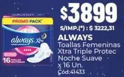 Diarco Always toallas femeninas xtra triple protec noche suave oferta