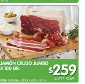 Jumbo Jamón crudo jumbo x 100 gr oferta