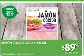 Jumbo Jamón cocido c&co x 100 gr oferta