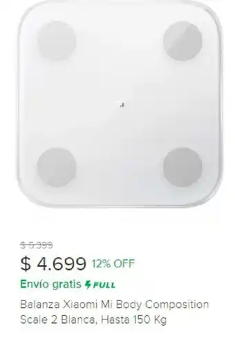 Mercado Libre Balanza Xiaomi Mi Body Composition Scale 2 Blanca, Hasta 150 kg oferta