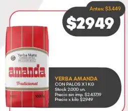 Supermercados Tadicor Yerba amanda con palos x1kg oferta