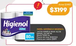 Supermercados Tadicor Papel higiénico higienol hoja simple max aloe panal 4 x 80 m oferta