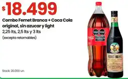 Changomas Fernet branca + coca cola combo original, sin azucar y light oferta
