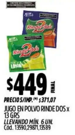Supermercados Yaguar Rinde dos jugo en polvo oferta