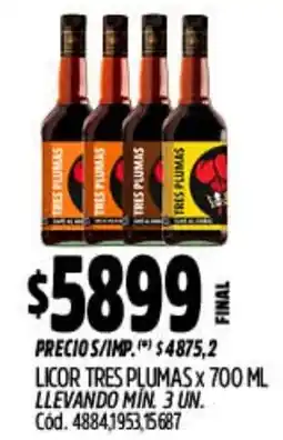 Supermercados Yaguar Tres plumas licor oferta