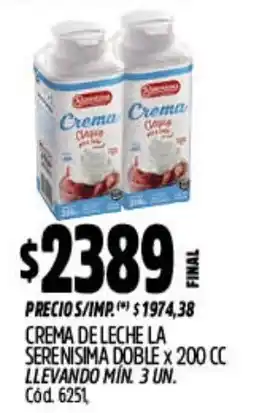 Supermercados Yaguar La serenisima crema de leche doble oferta