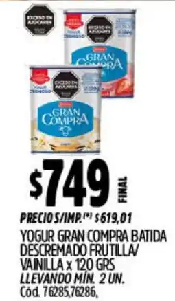 Supermercados Yaguar Gran compra yogur batida descremado frutilla vainilla oferta