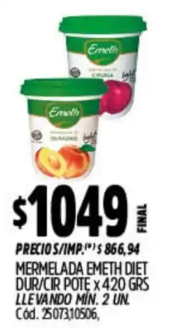 Supermercados Yaguar Emeth mermelada diet dur/cir pote oferta