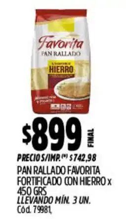 Supermercados Yaguar Favorita pan rallado fortificado con hierro oferta